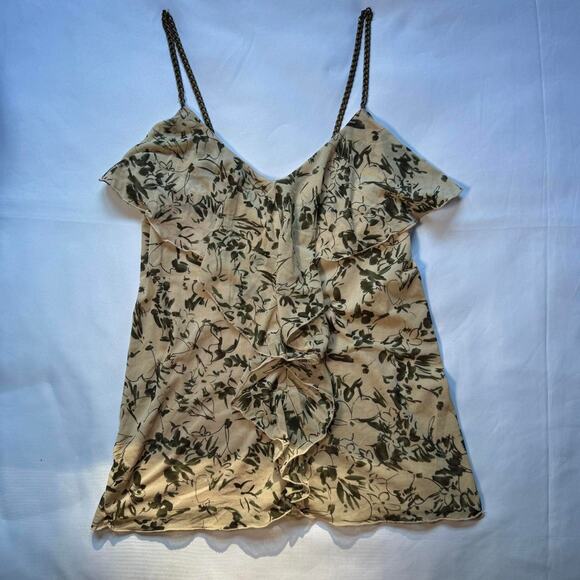 Y2K Express Tan/Green Ruffle Tank Chain Straps Size XS Womens Grunge Punk - Picture 1 of 7